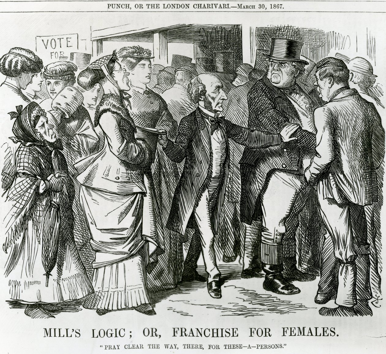 Mill的逻辑：或者，女性特许经营，1867年伦敦Punch的漫画 作者 约翰·坦尼尔
