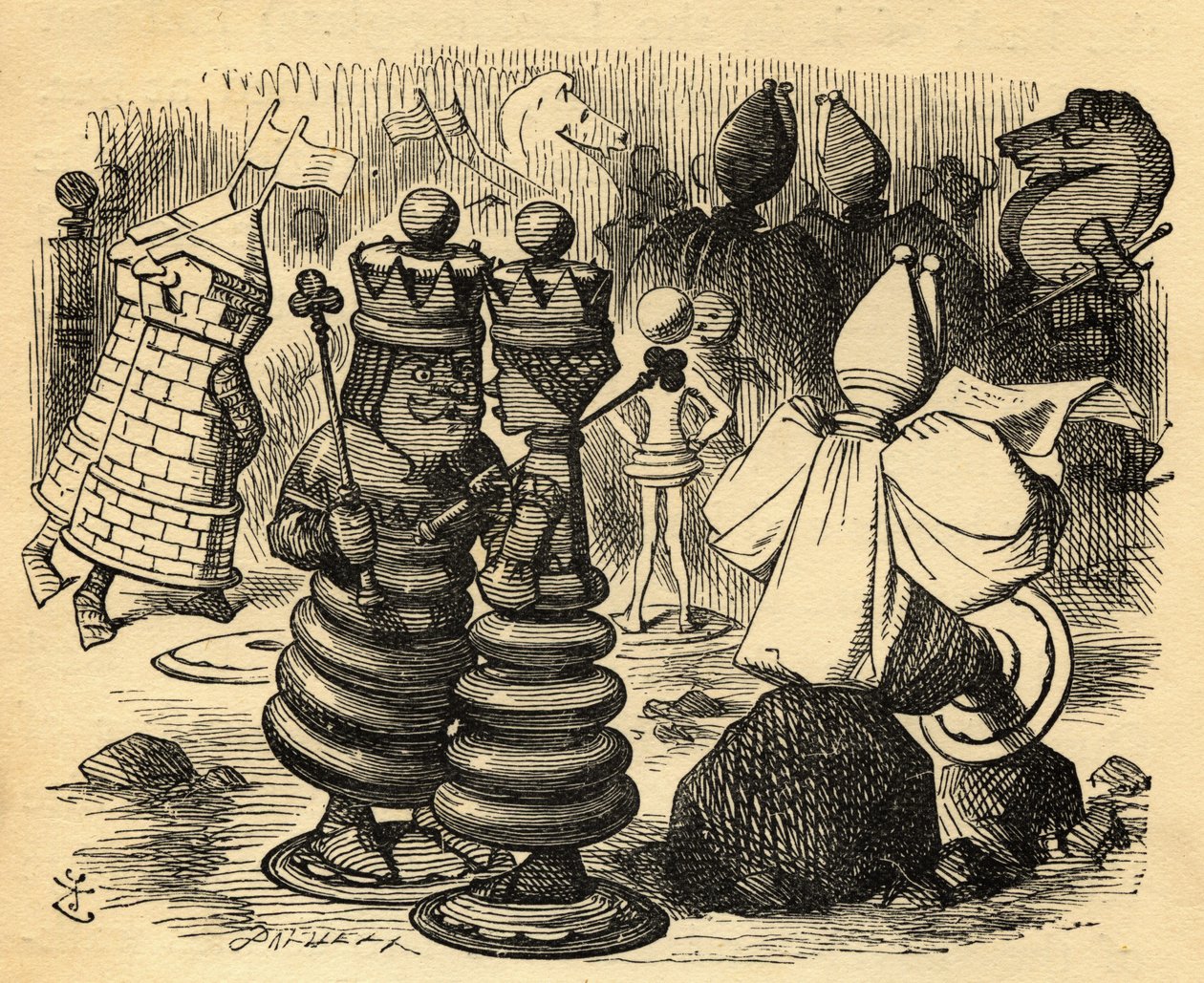 国际象棋手，来自Lewis Carroll（1832-98）的“穿越镜子”的插图首次出版于1871年 作者 约翰·坦尼尔