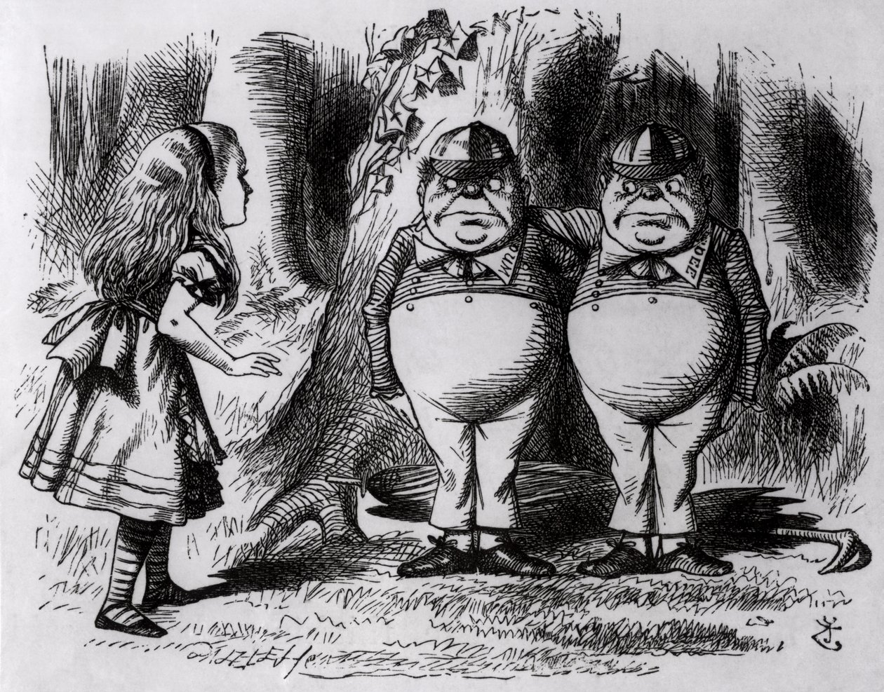 Tweedledum和Tweedledee，来自&39;穿越镜子&39;的插图，作者：Lewis Carroll，1872年 作者 约翰·坦尼尔