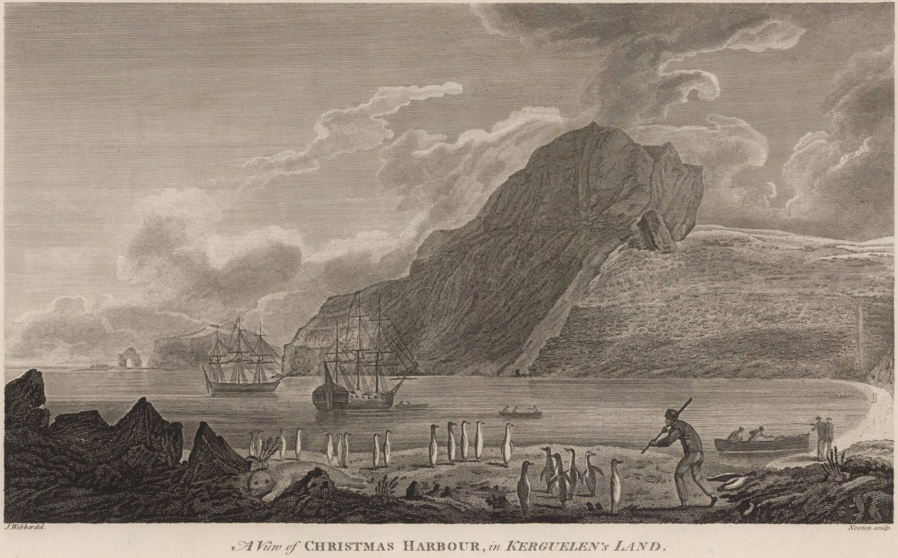 詹姆斯库克船在圣诞港口，Kerguelen群岛，1776年12月 作者 约翰·韦伯