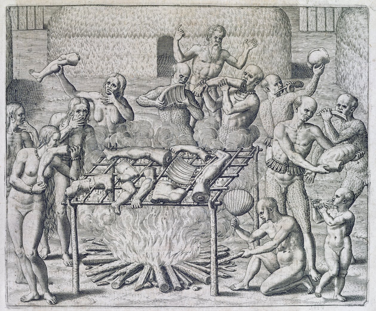 Cannibal盛宴，由Theodor de Bry（1528-98）雕刻 作者 约翰怀特