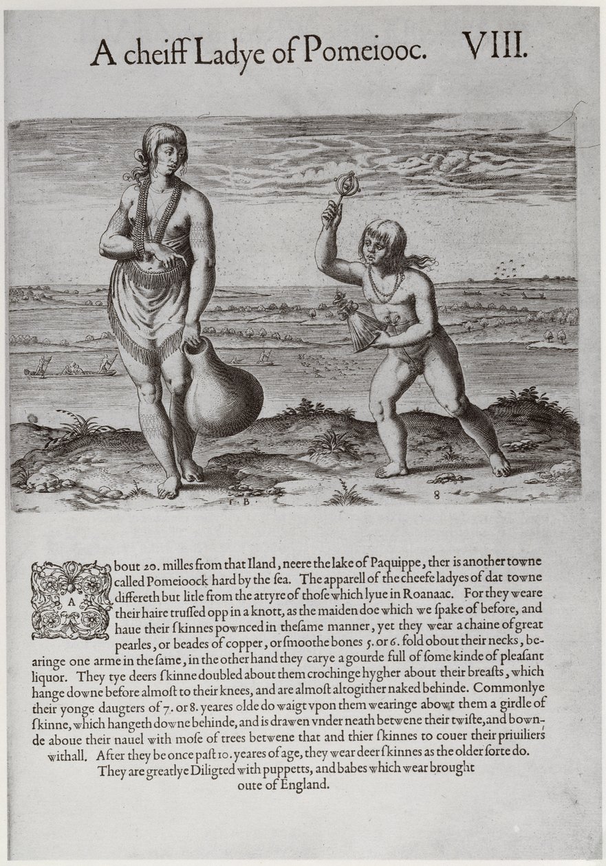 印度女人和年轻女孩，由Theodor de Bry（1528-1598）刻 作者 约翰怀特