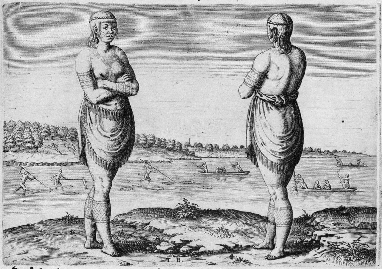 Secoton的印度女人，由Theodor de Bry雕刻（1528-1598） 作者 约翰怀特