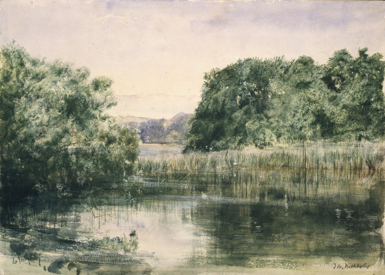 1857年树木湖景（纸上水彩） 作者 约翰·威廉·英奇博尔德