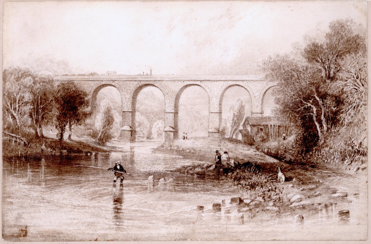 Wetheral Bridge，1836年（纸上用墨水） 作者 约翰·威尔逊·卡迈克尔