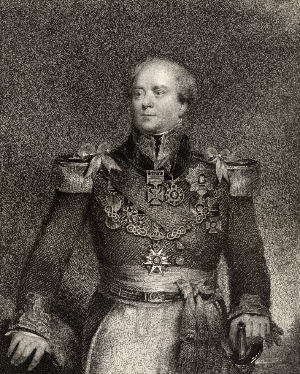 阿奇博尔德坎贝尔爵士，第一名男爵，由约翰科克伦（1821-65）镌刻，来自&39;国家肖像画廊，第四卷&39;，出版于1835年 作者 约翰·伍德