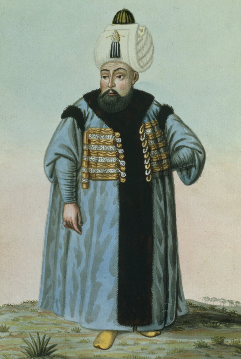 塞利姆二世（1524-74）称“Sari”，金发女郎或Sot，Sultan 1566-74，来自“土耳其皇帝的一系列肖像”，1808年 作者 约翰·杨