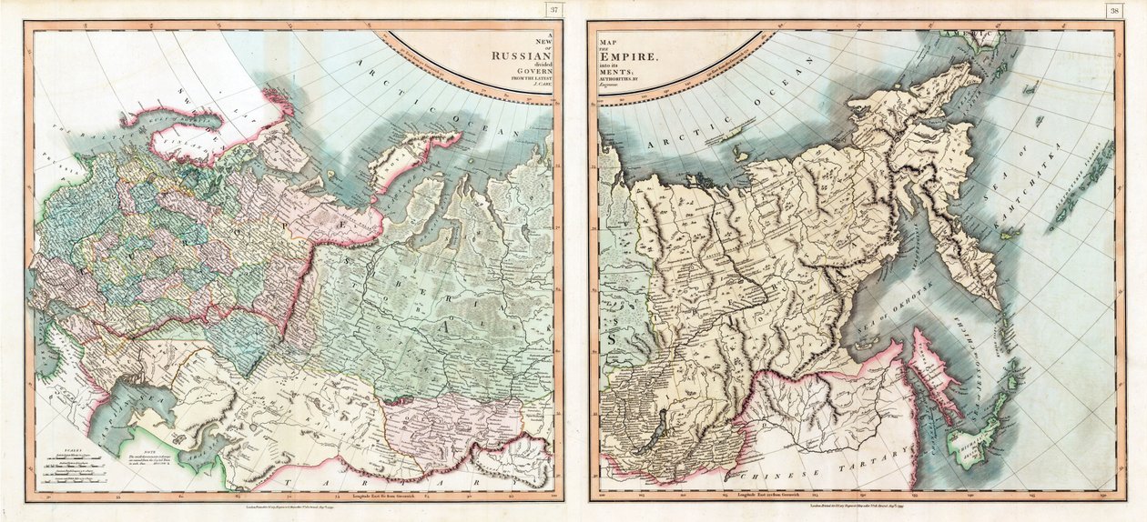 Map of the Russian Empire Divided into its Governments par Cary, John (c. 1754-1835). Etching, watercolour 作者 约翰（后）卡里