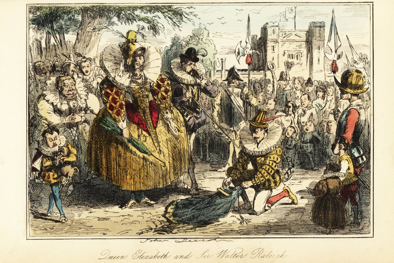 Sir Walter Raleigh laying his cape over a puddle for Queen Elizabeth I at Greenwich 作者 约翰（后）里奇