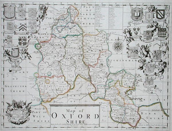 牛津郡地图，由John Oliver和Richard Palmer雕刻和手绘，由Philip Lea出版，约1690年（彩色雕刻）。 作者 约翰（后）塞勒