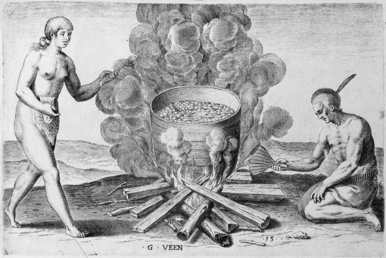 在锅里做饭，Gysbert van Veen（1562-1628）的雕刻。 作者 约翰（后）怀特
