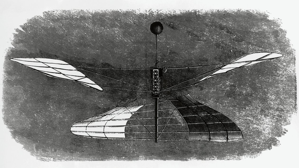 恩里克-弗拉尼尼的直升机（1848-1930），水墨画，意大利 作者 沃尔特·查尔斯·米尔斯