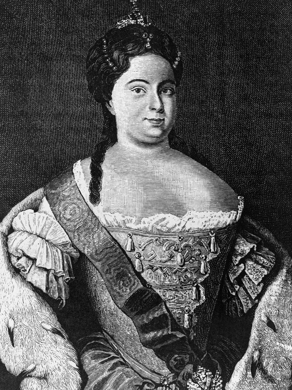 凯瑟琳一世（1684-1727）肖像，彼得大帝的第二任妻子，1725年至她去世的俄罗斯皇后，雕版画 作者 沃尔特·查尔斯·米尔斯