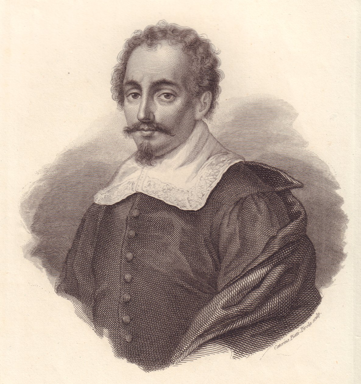 意大利地理学家Jacopo Cantelli（1643-1695）的肖像，Caterina Piotti-Pirola的铜雕版画 作者 沃尔特·查尔斯·米尔斯