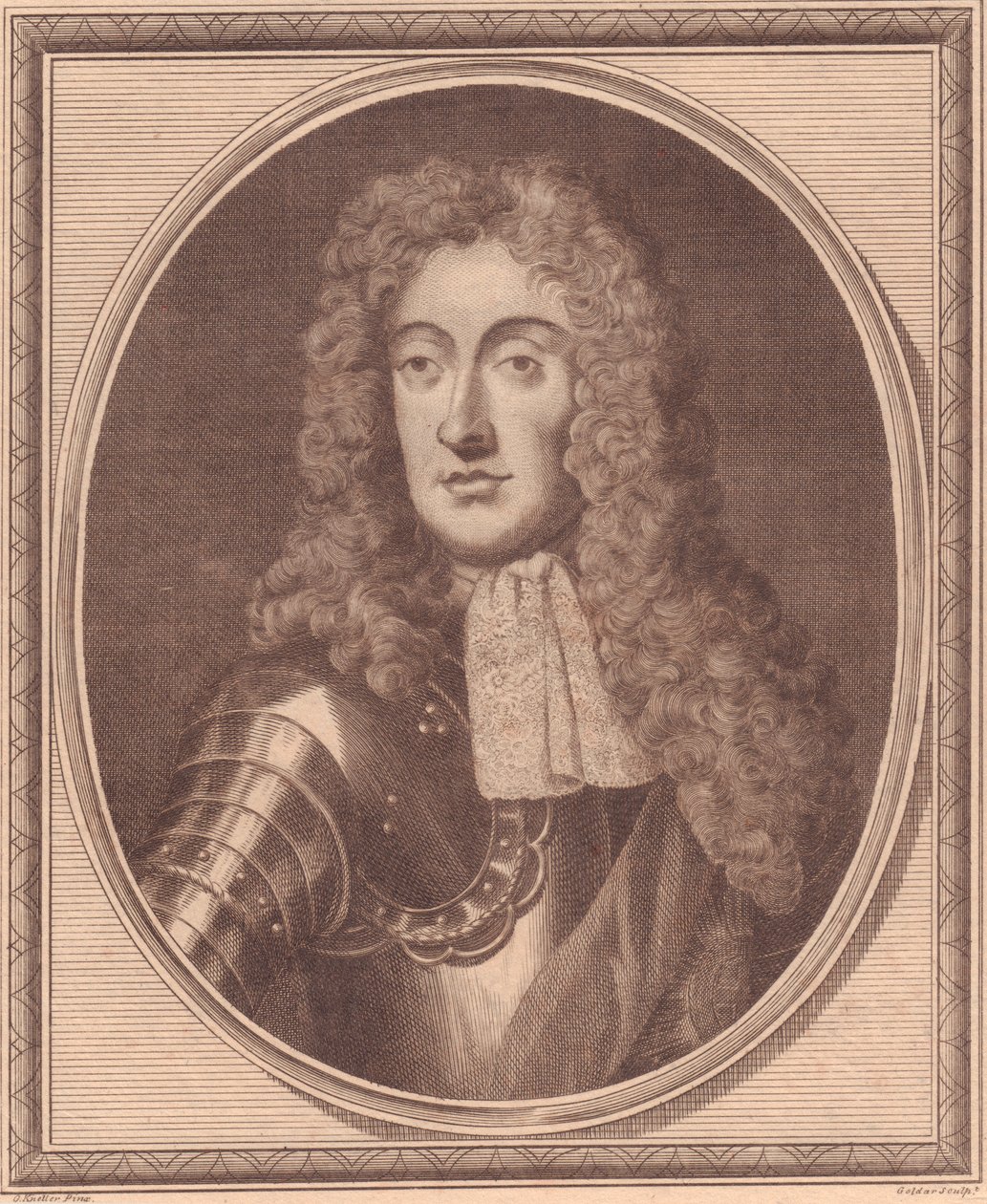 英国詹姆斯二世（1633-1701）的肖像，约翰-戈达尔（1729-1795）根据G-耐勒的画作进行的铜版雕刻 作者 沃尔特·查尔斯·米尔斯