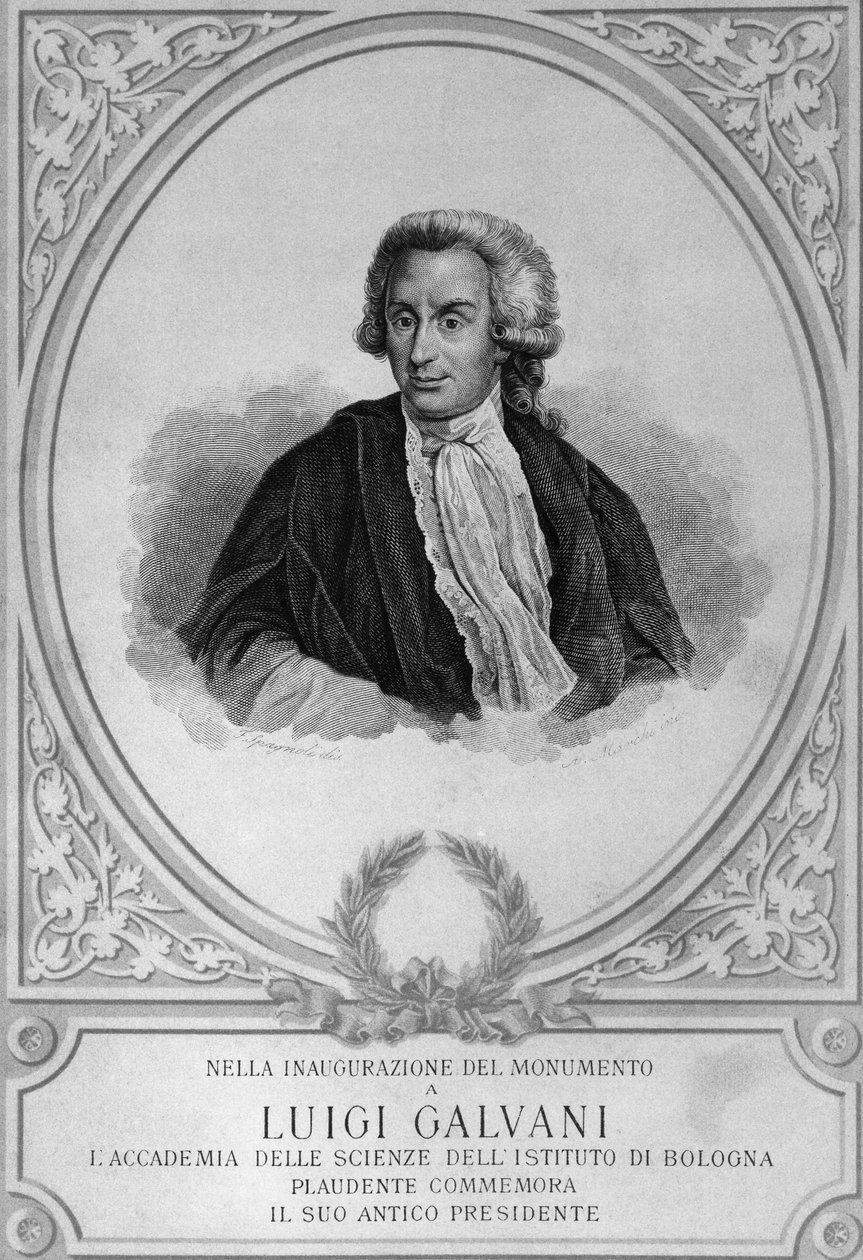 意大利生理学家、物理学家、生物学家和解剖学家路易吉-加尔瓦尼（1737-1798）的肖像，他发现了动物电，画的是他的肖像。 作者 沃尔特·查尔斯·米尔斯