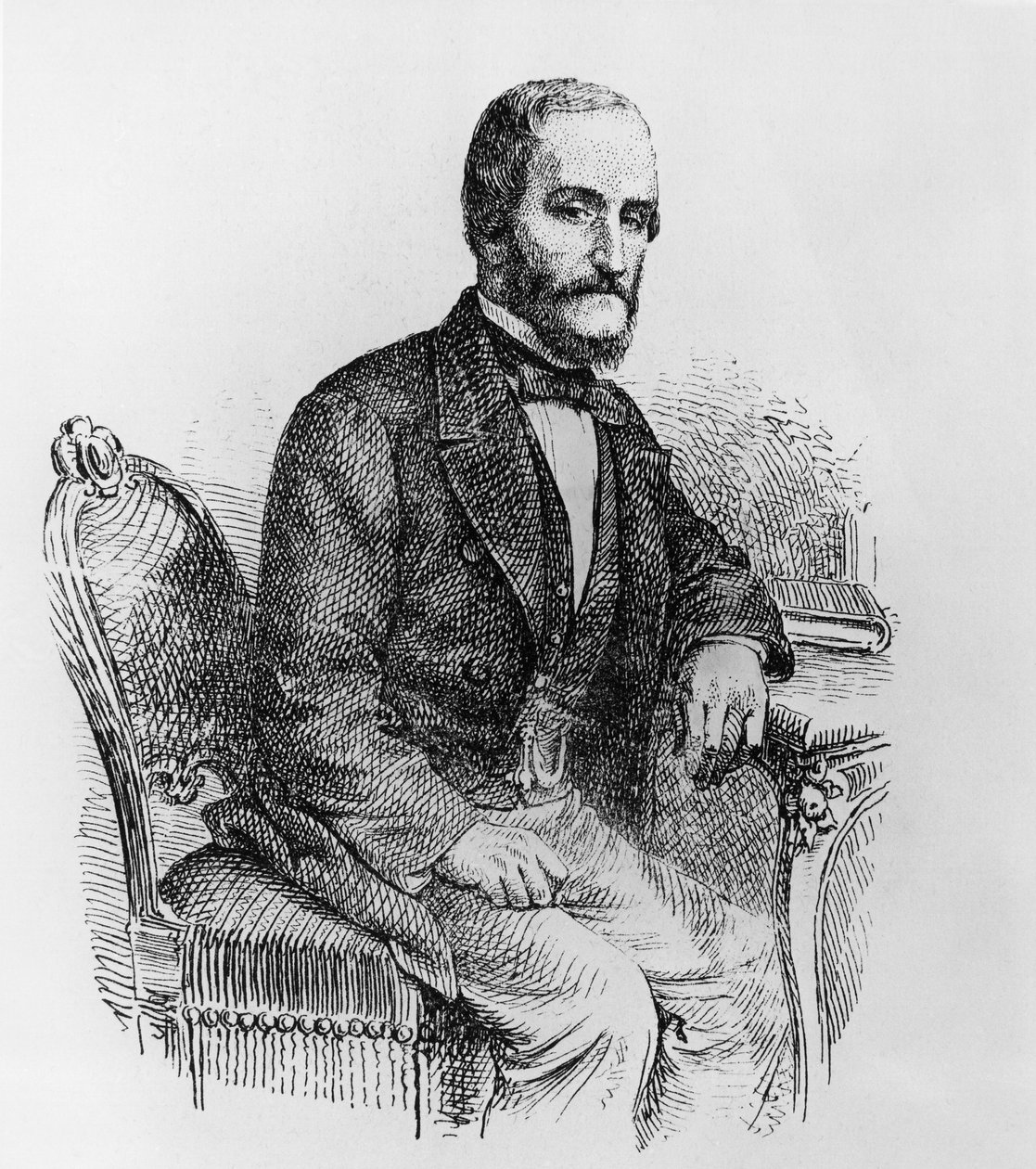 意大利政治家和经济学家Raffaele Busacca dei Gallidoro（1810-1893）的肖像，雕版画 作者 沃尔特·查尔斯·米尔斯