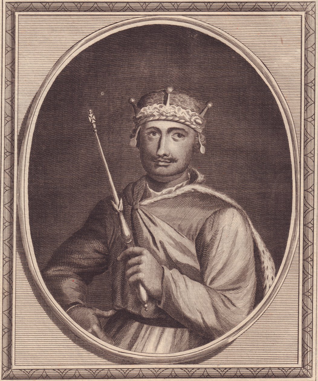 英国威廉二世（1056-1100）的肖像，又称鲁弗斯，约翰-戈达尔（1729-1795）的铜版画。 作者 沃尔特·查尔斯·米尔斯