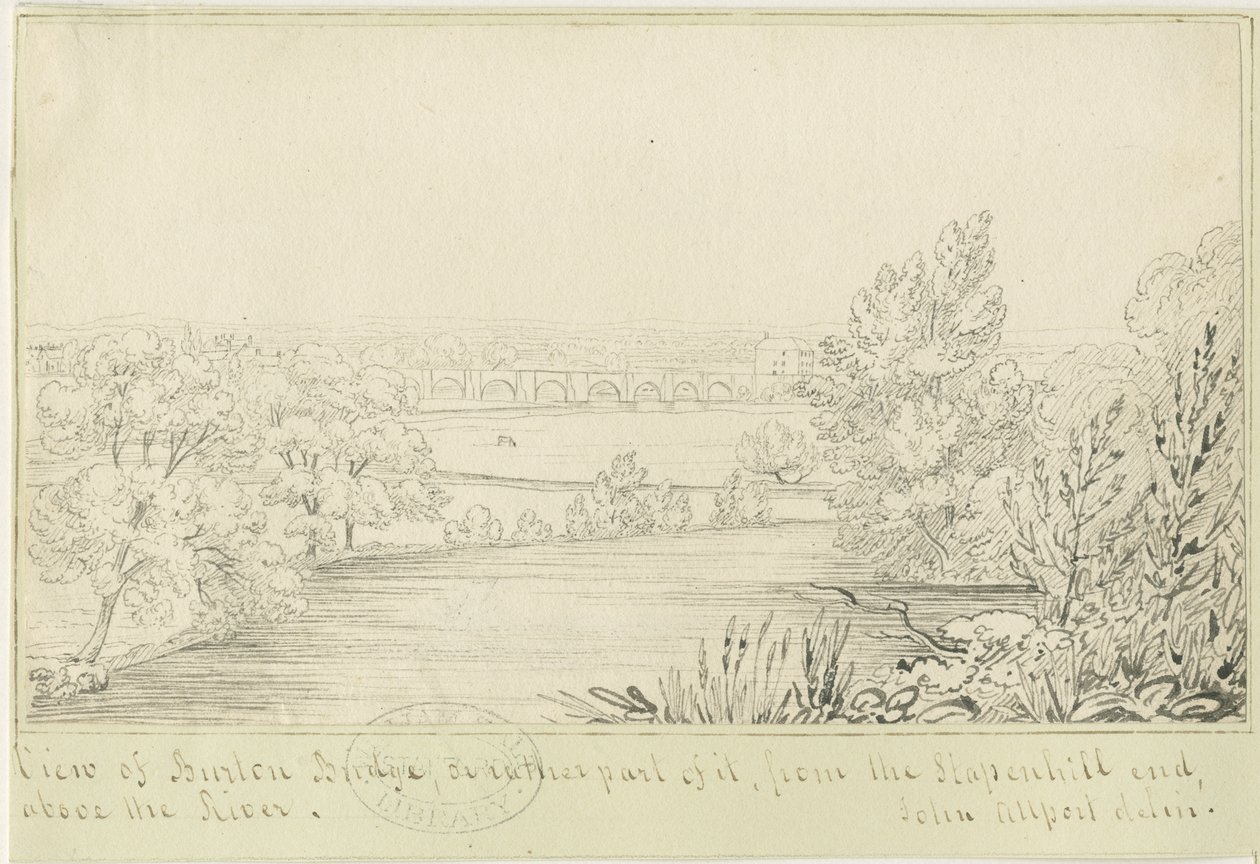 特伦特河畔柏顿桥梁和城镇：钢笔画，nd [c 1817]（绘图） 作者 约翰·奥尔波特