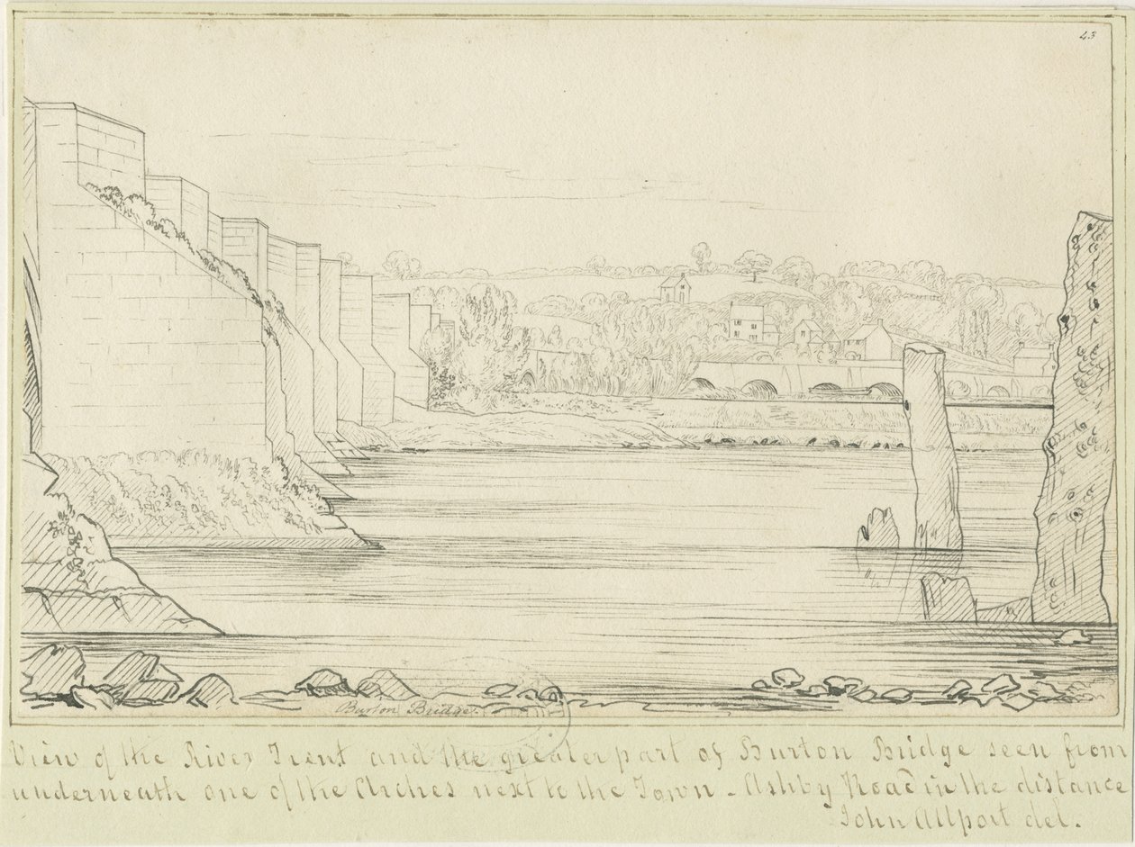 特伦特河畔柏顿桥梁和城镇：钢笔画，nd [c 1817]（绘图） 作者 约翰·奥尔波特