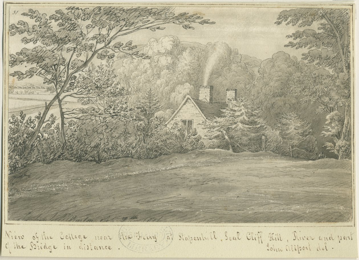 特伦特河畔柏顿：钢笔和墨水绘画，编号[1799-1854] 作者 约翰·奥尔波特