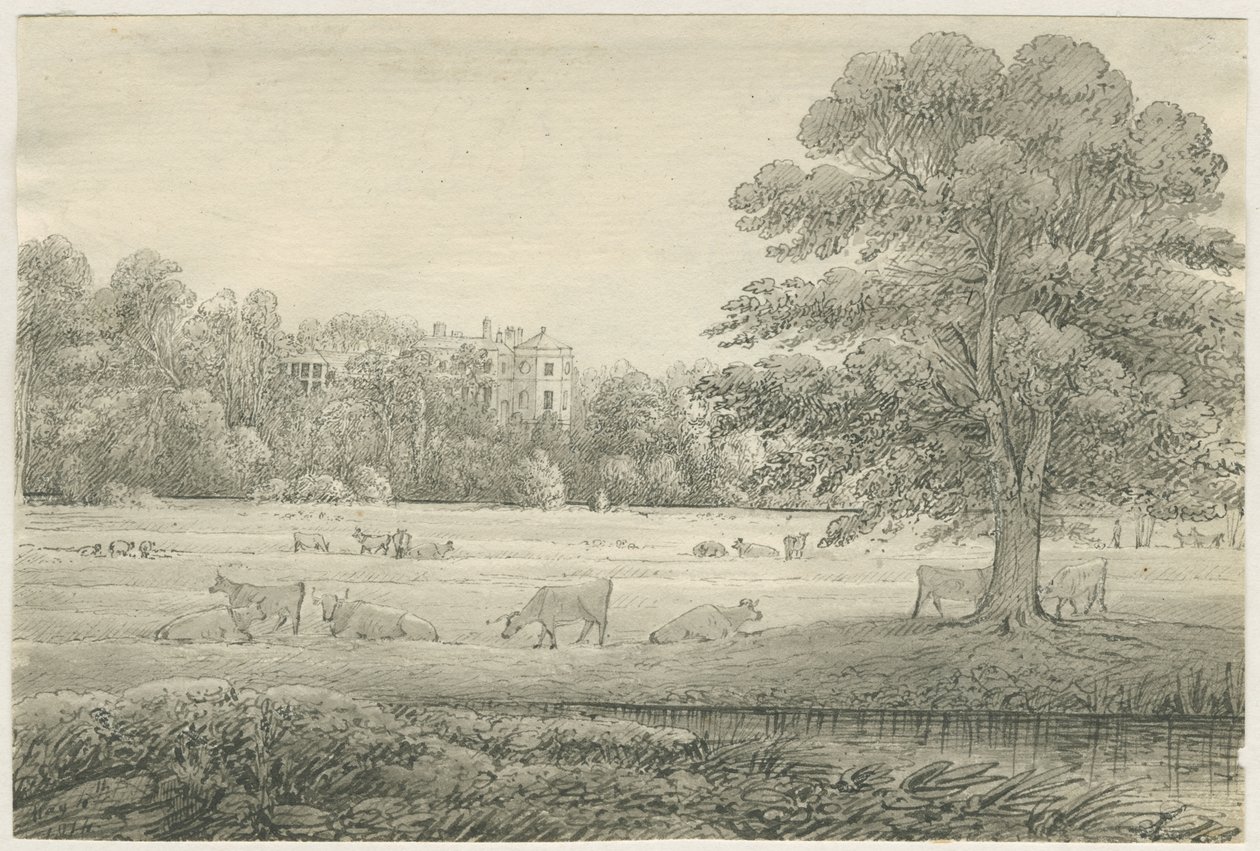 哈格利·霍尔（Hagley Hall）：水笔画，1814年5月4日 作者 约翰·奥尔波特