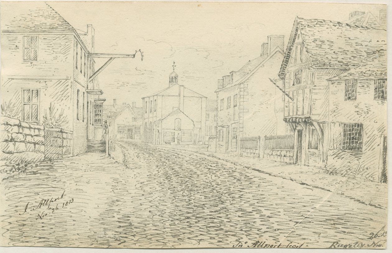 鲁奇利镇（Rugeley Town）：钢笔和墨水绘画，1813年11月26日 作者 约翰·奥尔波特