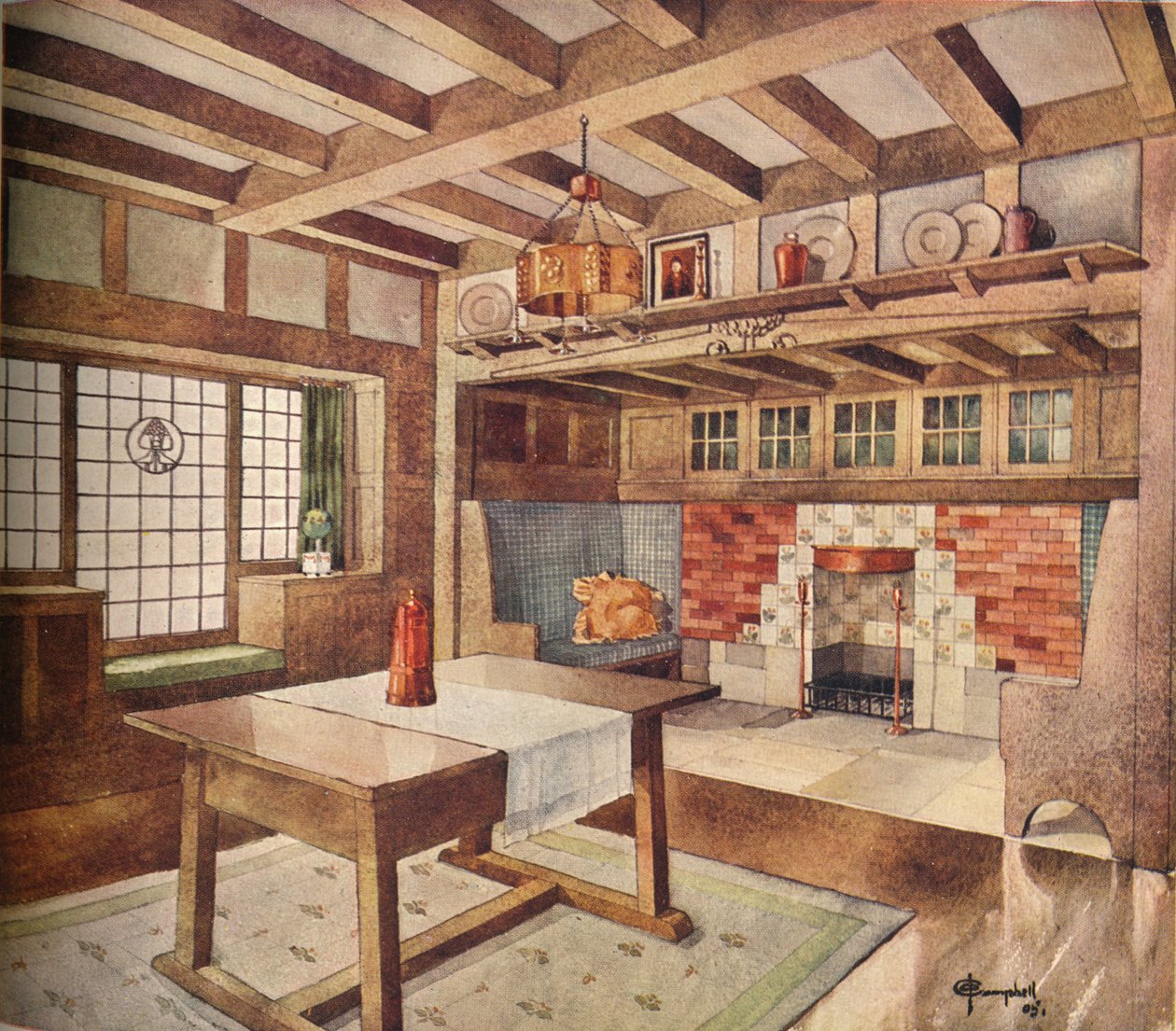 小房子里的客厅设计》，约1900年，1905年 作者 约翰·阿奇博尔德·坎贝尔