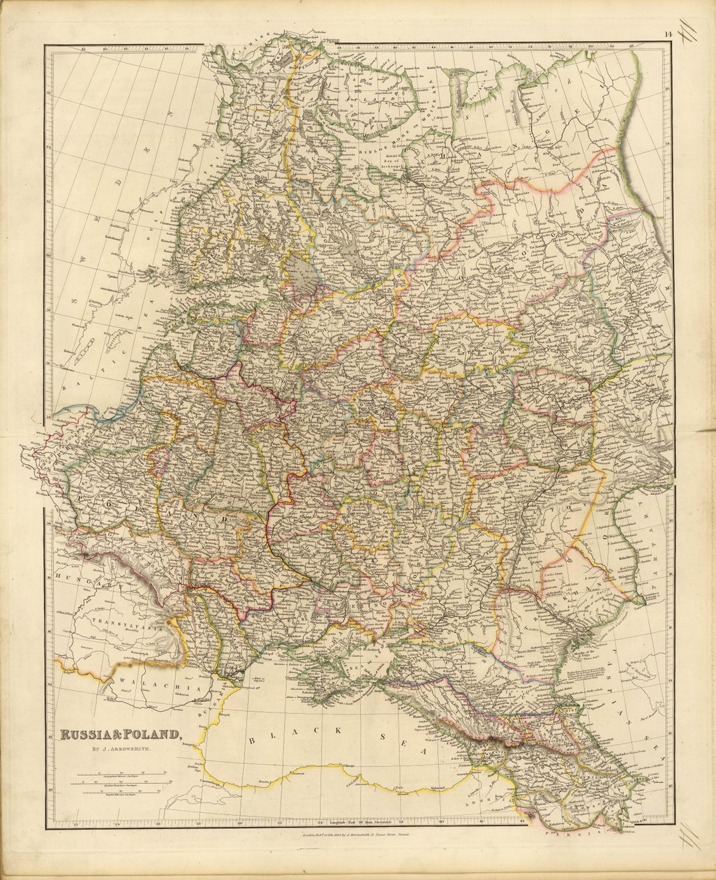 俄罗斯和波兰地图，1832年。 作者 约翰·阿罗史密斯