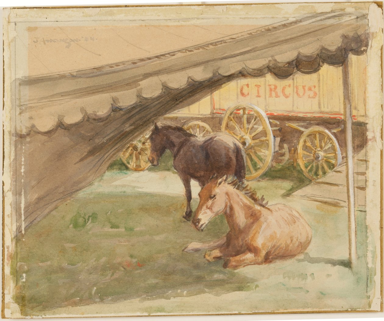 两匹马休息，1884年 作者 约翰·阿特金森