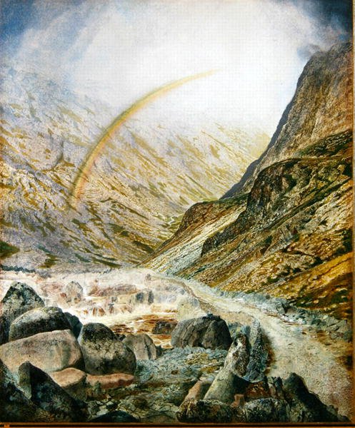 洪水时期的山路（Honsiter系列第3号）1868年（纸上油画铺在画布上）。 作者 约翰·阿特金森·格里姆肖