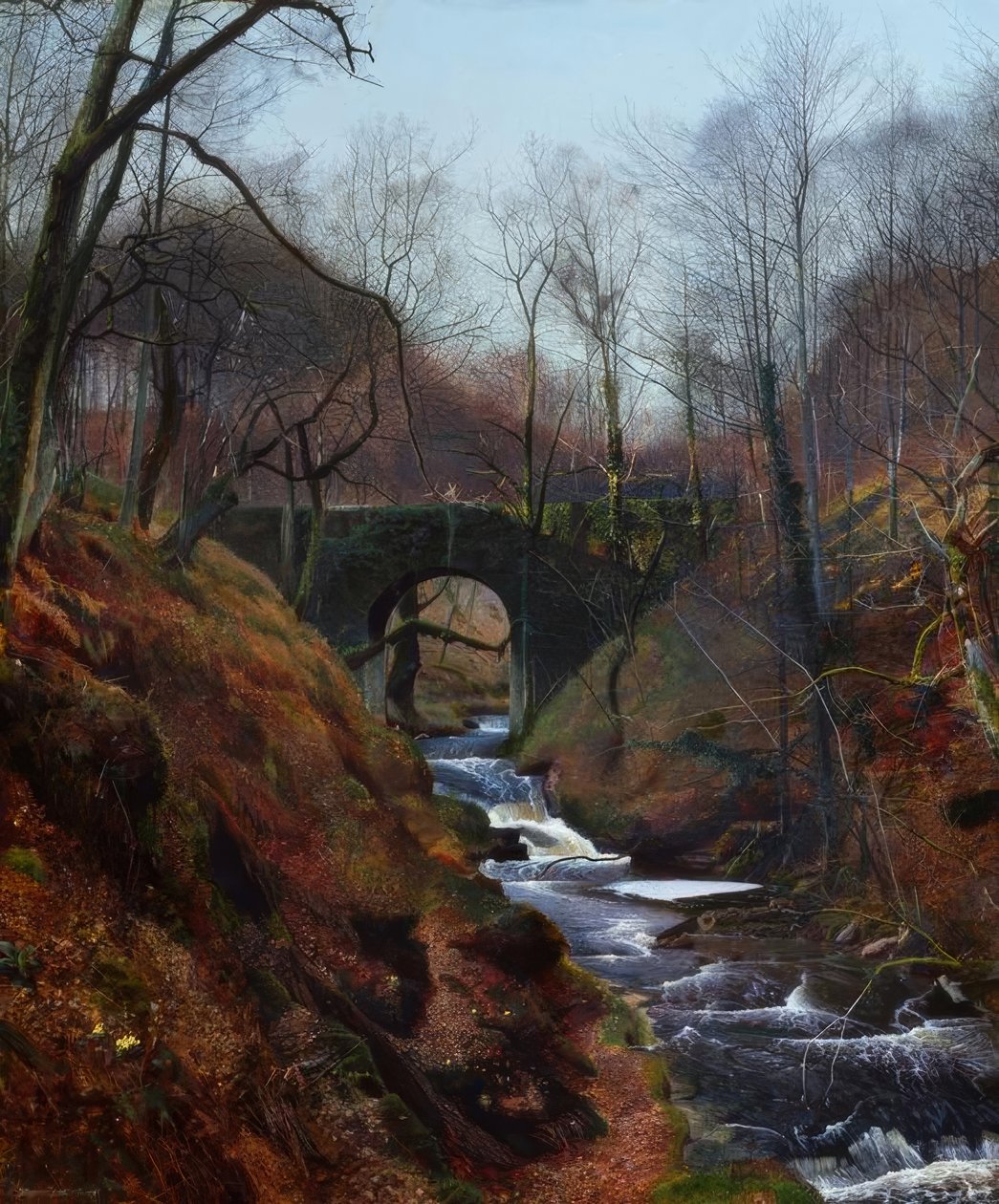 巴德斯，盖尔·贝克（Ghyll Beck）-绘画，1867年，诉JAGrimshaw 作者 约翰·阿特金森·格里姆肖