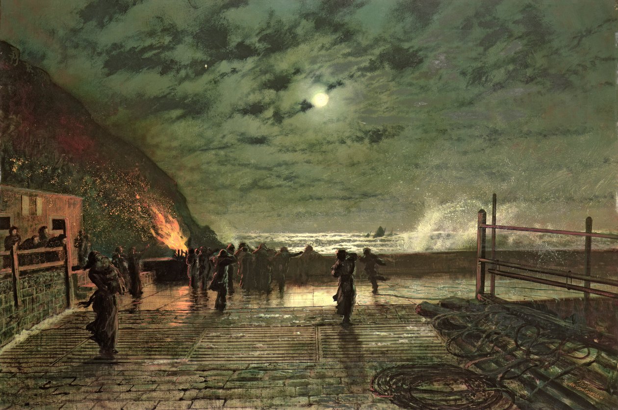 在《危险（The Harper Flare）1879年》（布面油画） 作者 约翰·阿特金森·格里姆肖