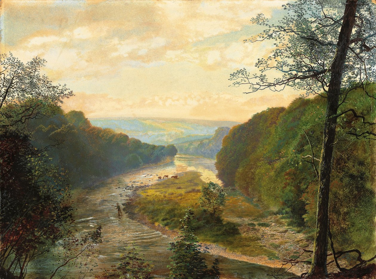 沃夫河谷（Wharfe Valley），超越巴登塔（Barden Tower），1870年代 作者 约翰·阿特金森·格里姆肖