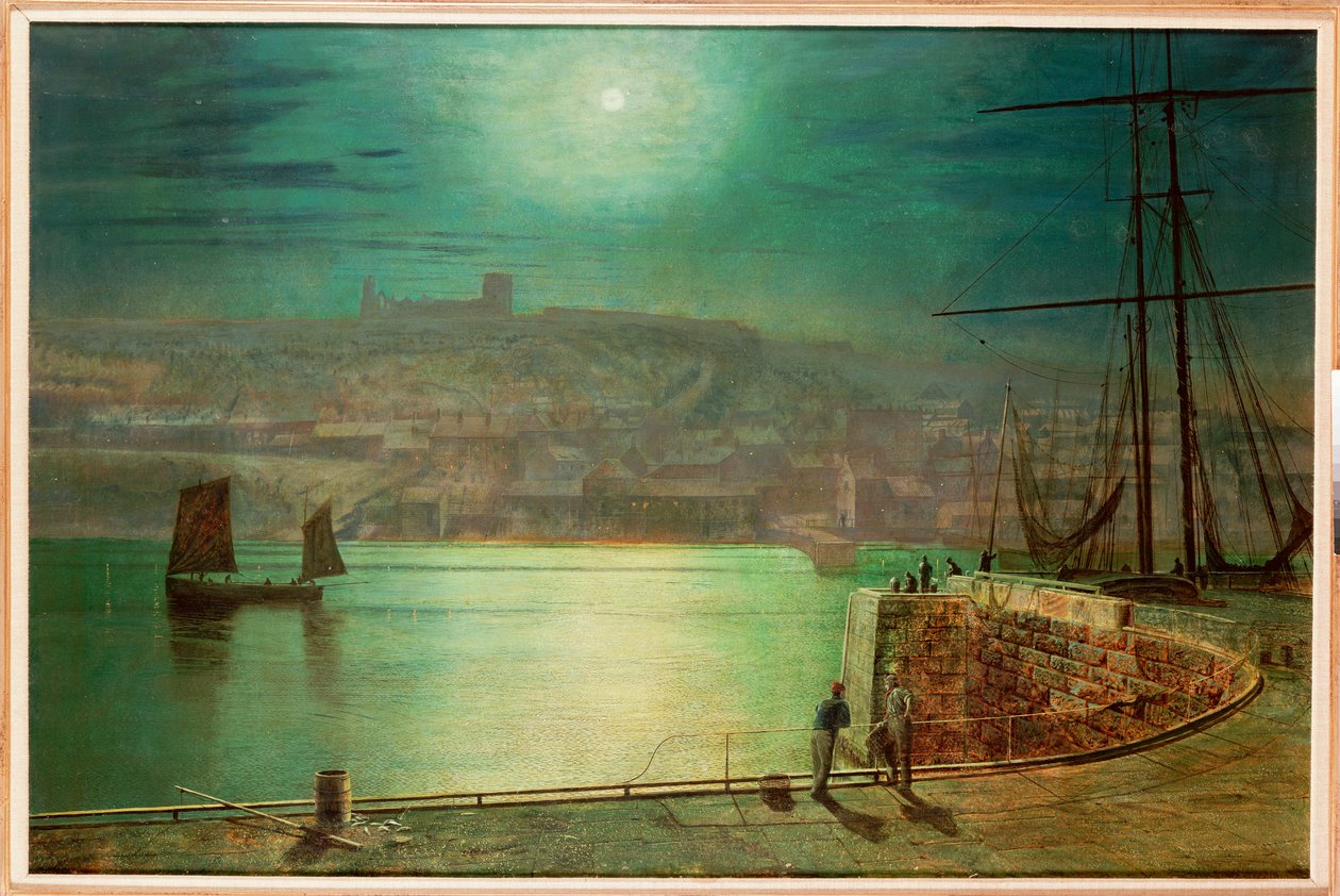 惠特比港by Moonlight，1870年 作者 约翰·阿特金森·格里姆肖