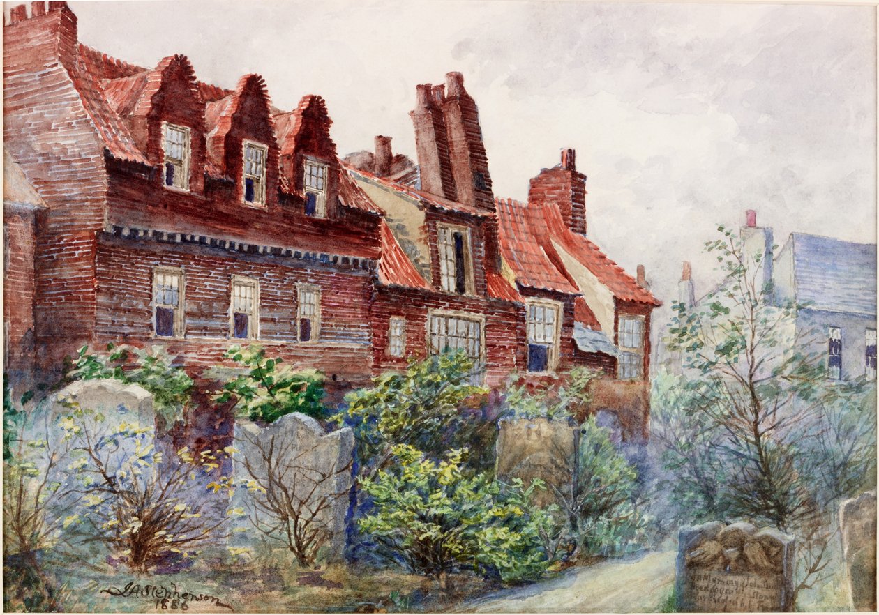 银色街的房子从All Saints Churchyard，泰恩河畔纽卡斯尔，1886年bodycolour，铅笔和纸张在纸上 作者 约翰·大西洋·斯蒂芬森