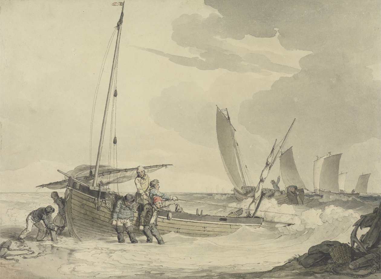 渔夫出海，c.1810（wc用笔和墨水在纸上） 作者 约翰·奥古斯都·阿特金森