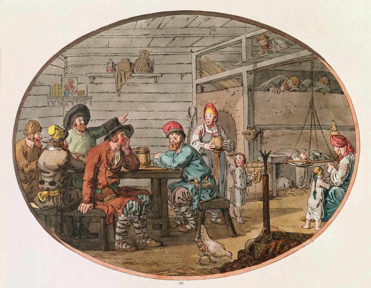俄罗斯农民小屋，1798年（手工蚀刻） 作者 约翰·奥古斯都·阿特金森