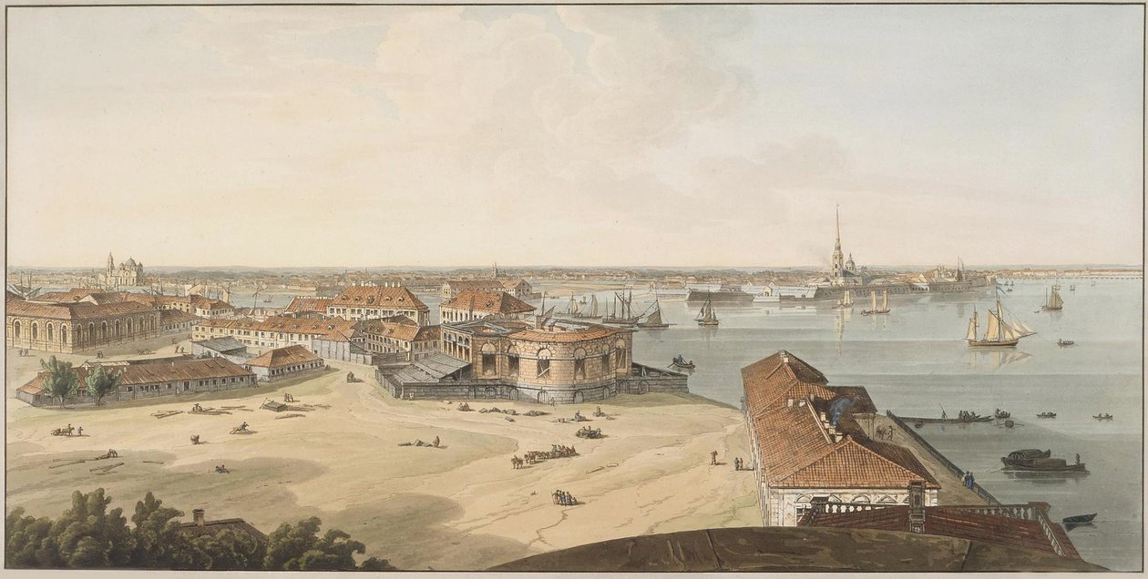 1802年至1805年间欣赏瓦西里岛岛和彼得和保罗要塞吐口水的景色 作者 约翰·奥古斯都·阿特金森
