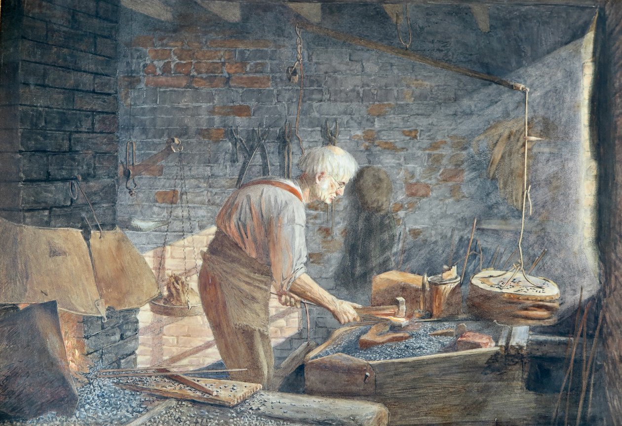 铁匠在锻炉前工作（水彩画） 作者 约翰·B·吉布斯