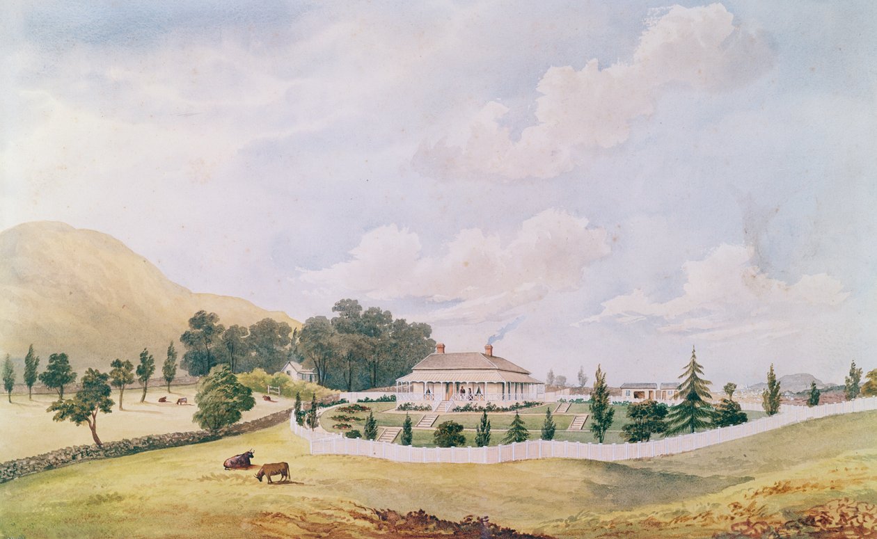 Harry Cobleys house，Devonport，奥克兰，新西兰，建于c.1867（wc＆chinese white on paper） 作者 约翰·巴尔·克拉克·霍伊特