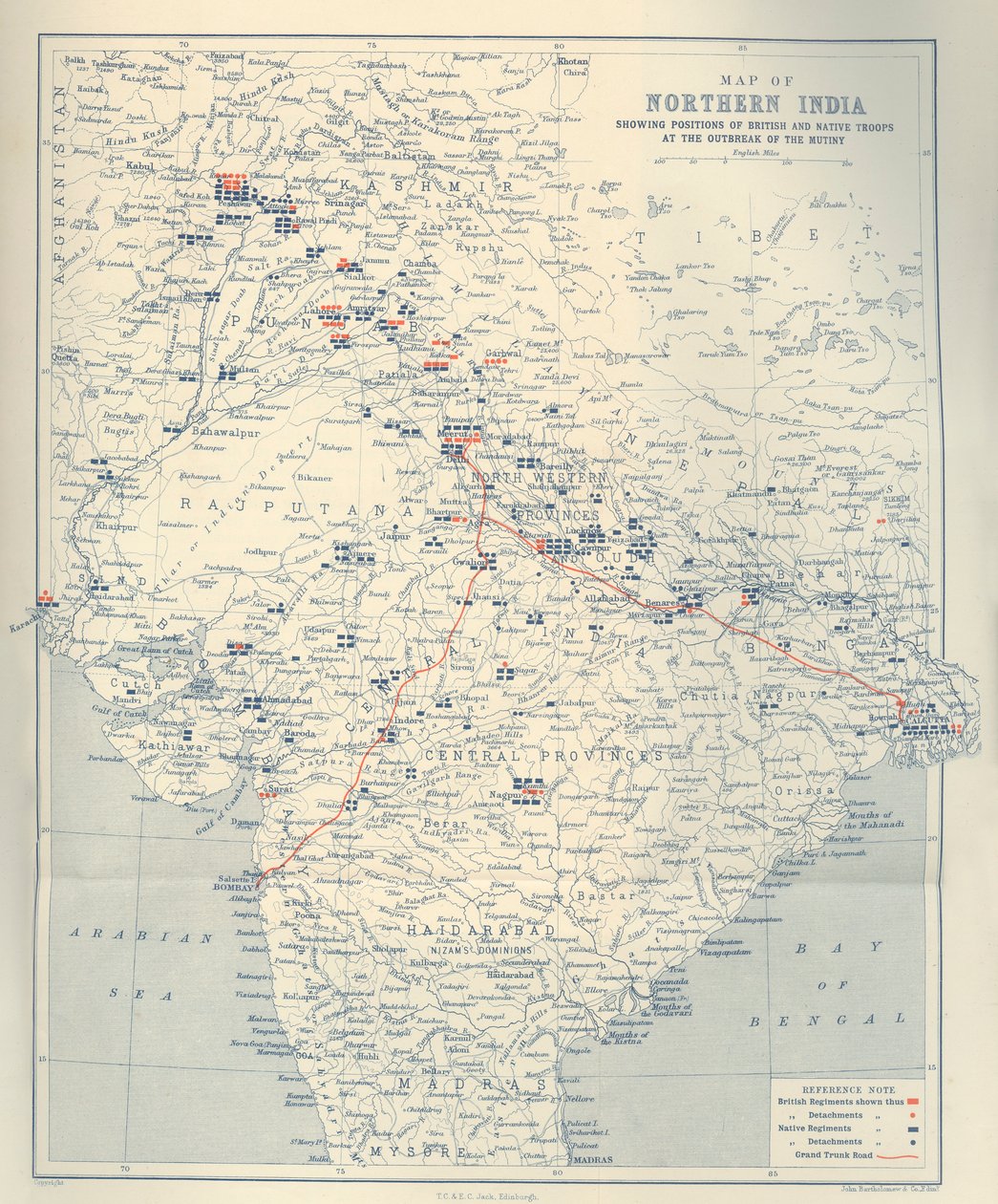 印度北部地图，1901年。 作者 约翰·巴塞洛缪