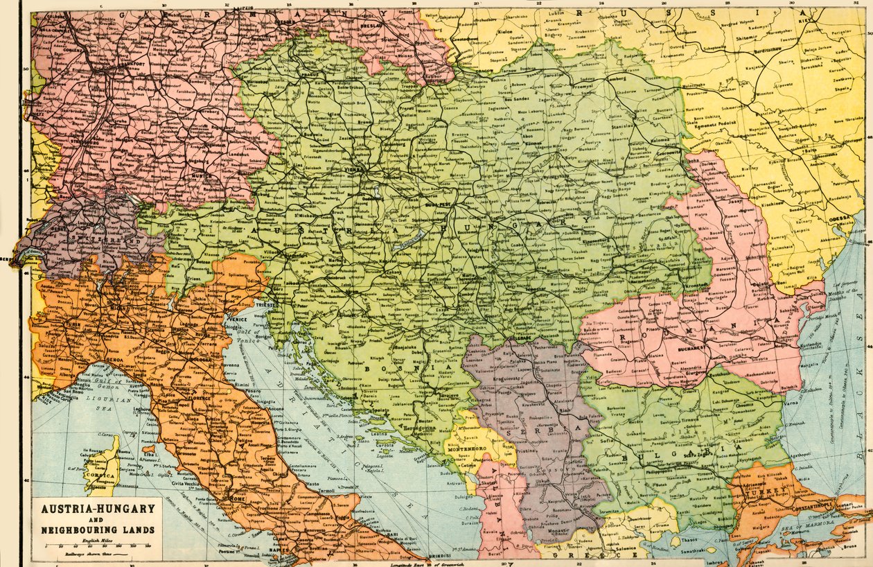 奥地利-匈牙利及邻国-地图，1920年。 作者 约翰·巴塞洛缪和儿子