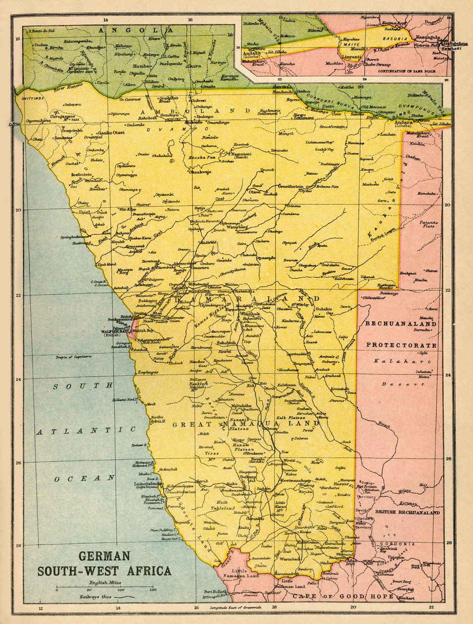 德国西南非洲地图，第一次世界大战，c1920年。 作者 约翰·巴塞洛缪和儿子