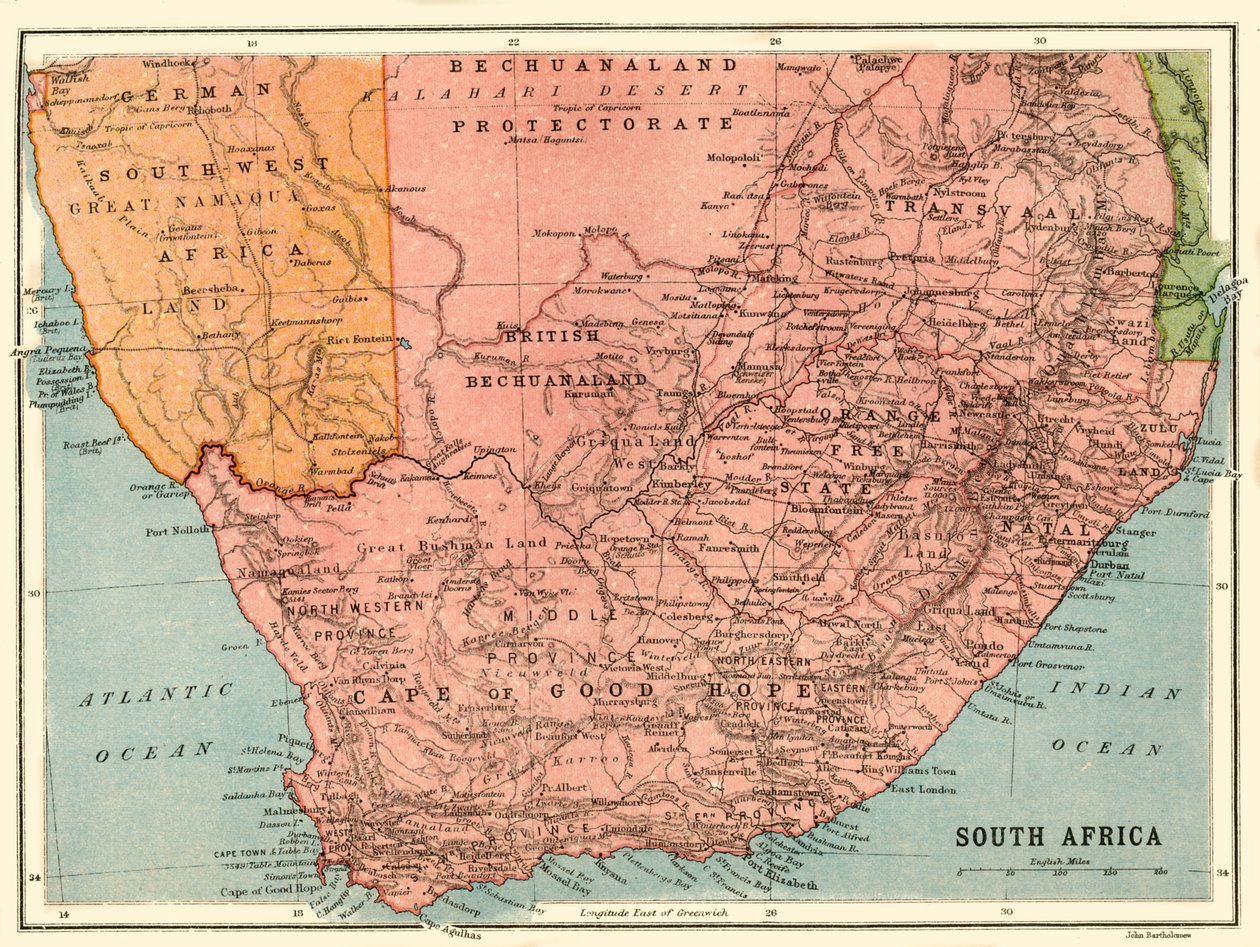 南非地图，c1914，c1920。 作者 约翰·巴塞洛缪和儿子