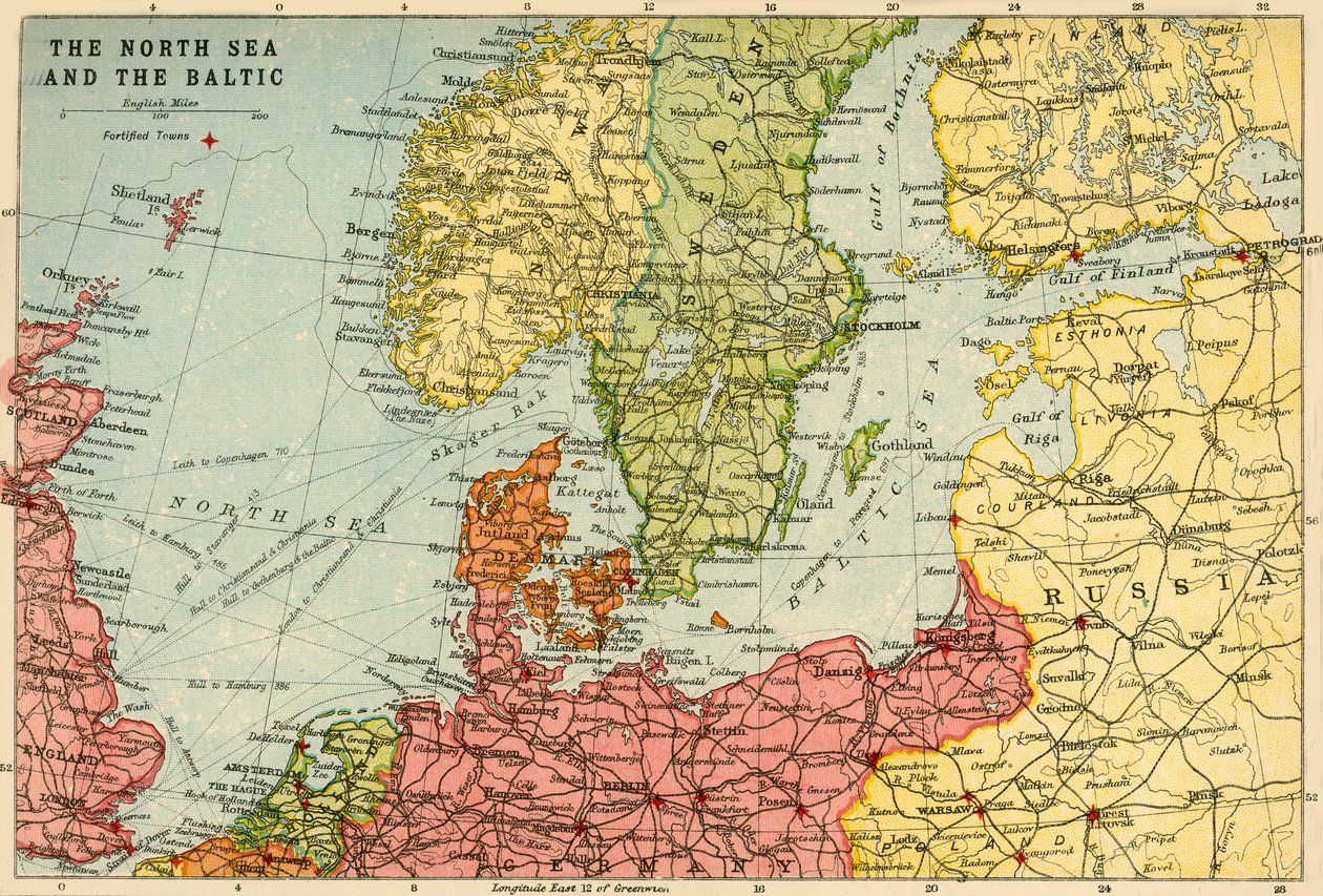 北海和波罗的海地图，c1914，c1920。 作者 约翰·巴塞洛缪和儿子