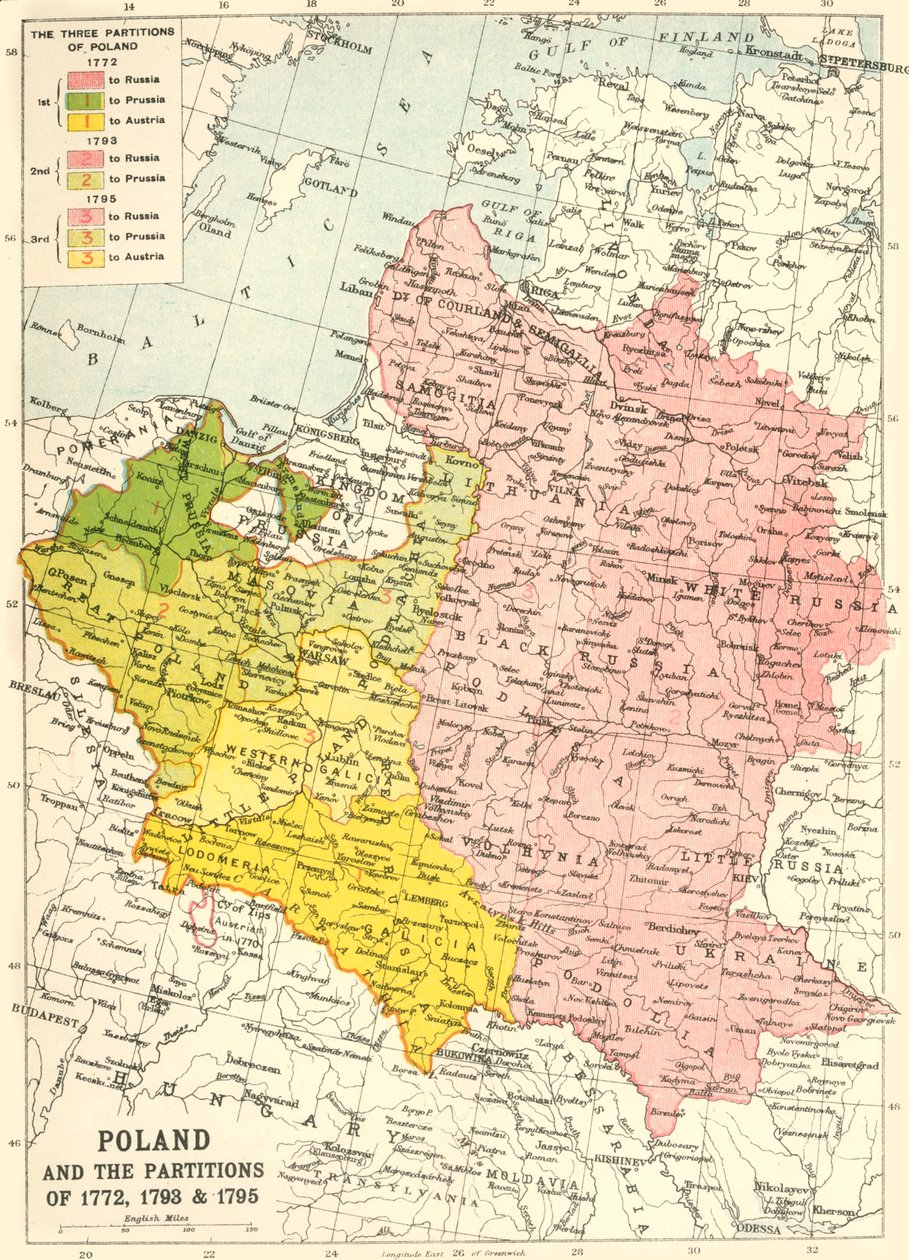 波兰和1772年，1793年和1795年的分区，c1920年。 作者 约翰·巴塞洛缪和儿子