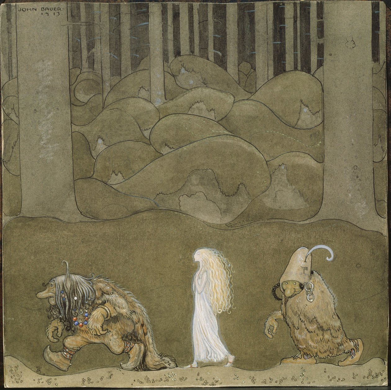 La Princesse et les trolls - 公主和巨魔 - Bauer, John (1882-1918) - 1913 - 水彩，纸上水粉 - 25x25 - Nationalmuseum Stockholm 作者 约翰·法默