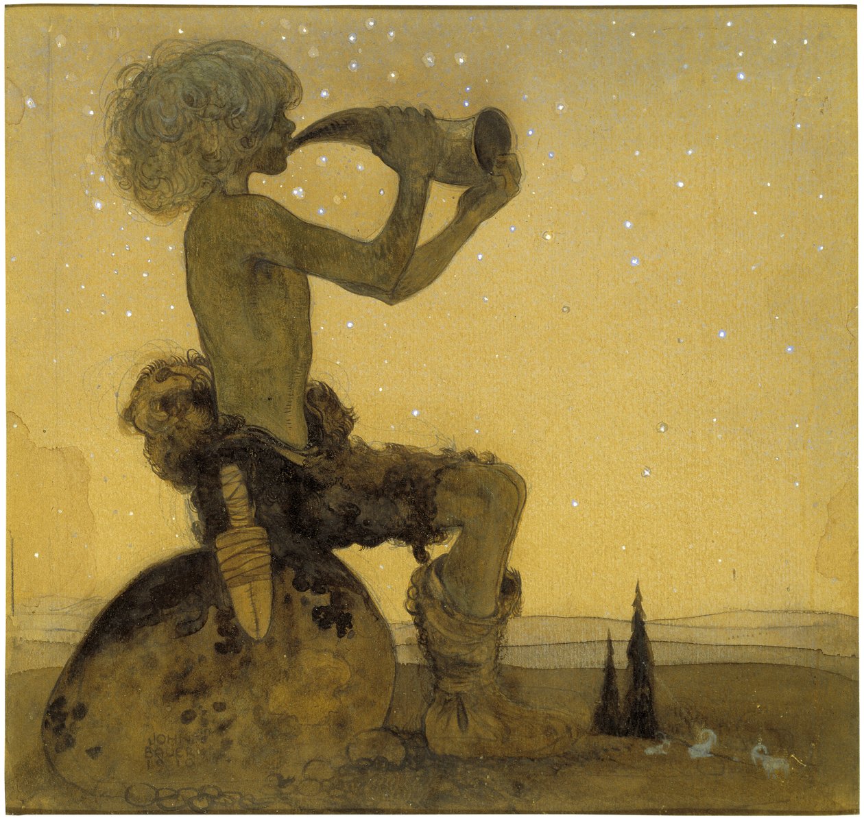 Vill Vallareman, le berger feerique - Vill-Vallareman，由Bauer, John (1882-1918)创作。纸上水彩画 作者 约翰·法默