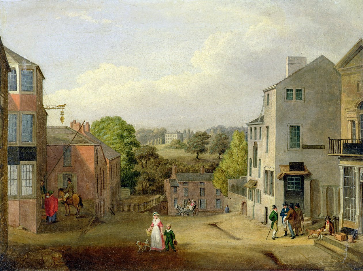 街道场景在Chorley，兰开夏郡，以Chorley霍尔为目的，c.1790-1817 作者 约翰·伯德